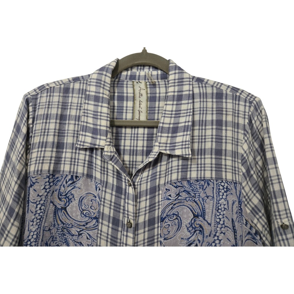 Mixed-Print Blue Floral & Plaid Tunic Shirt - Picture 4 of 16